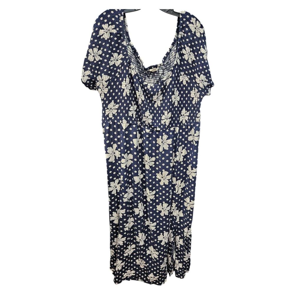 Loralette Blue Floral Polka Dot Maxi Dress Plus Size Womens 5x or 30/32